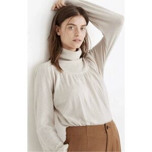 Madewell Cream Shirred Balloon Sleeve Turtleneck Sweater | Minimalist, Capsule